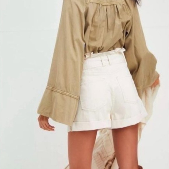 Free People Shorts Nova Paper Bag Denim High Rise Belted Casual Boho Cream Small - Picture 2 of 12